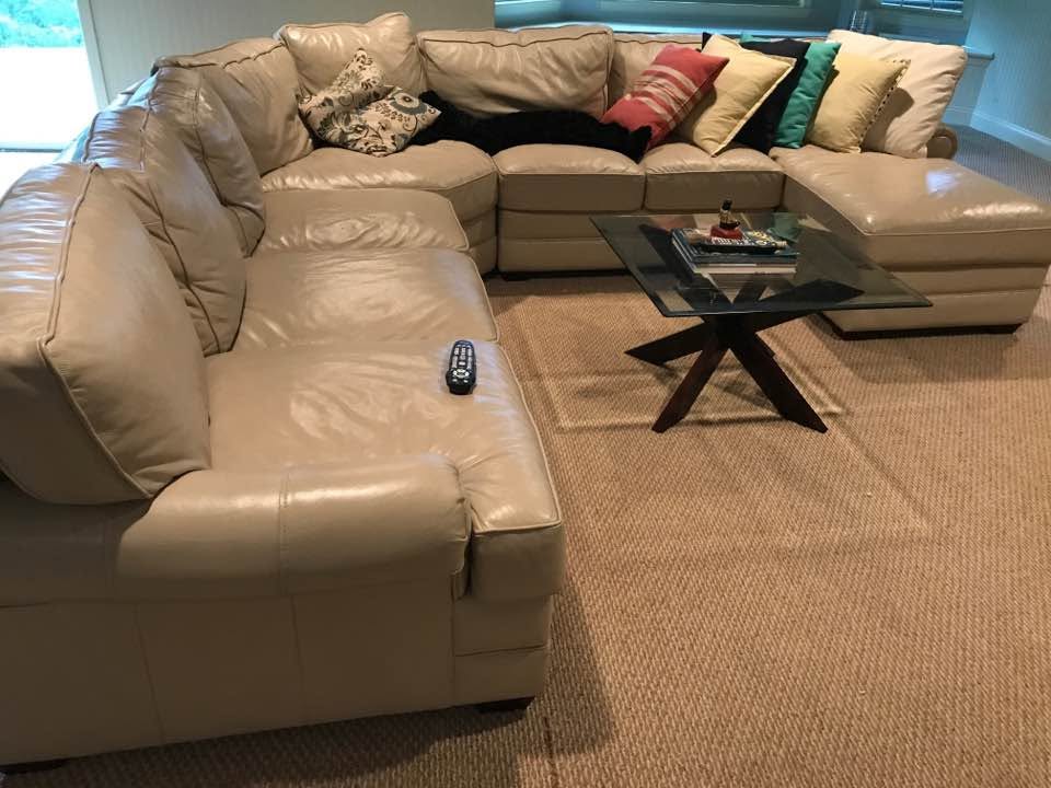 Leather sectional and carpet after cleaning